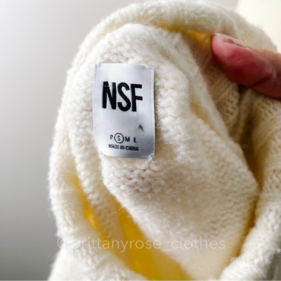 NSF Kori Distressed Fringe Wool Blend Turtleneck Sweater in Ivory Cream - Picture 4 of 7